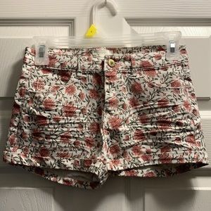 Flower print jean shorts